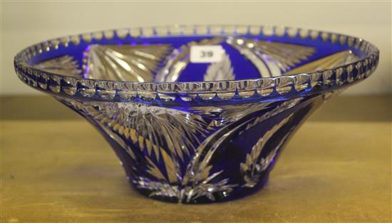 Blue overlay glass bowl